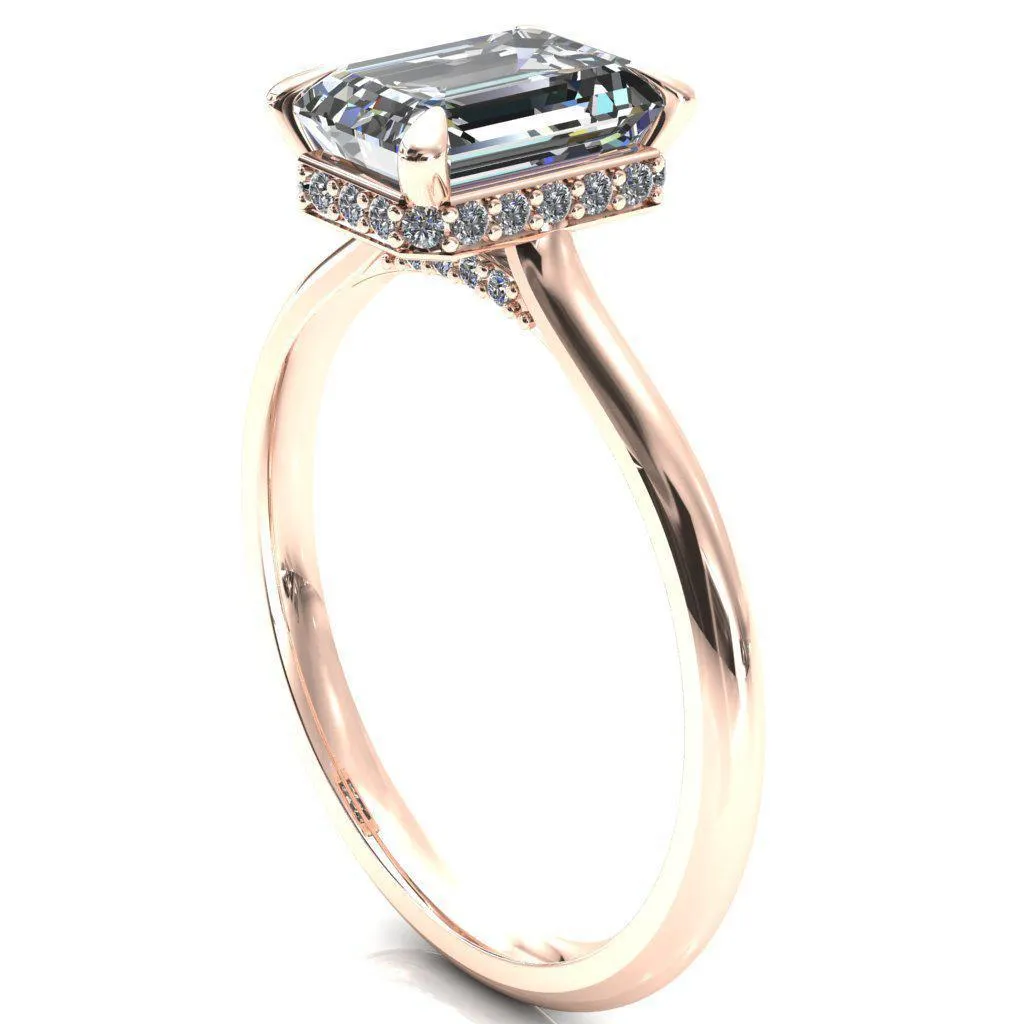 Janey Emerald Moissanite 4 Prongs Claw Floating Halo Inverted Cathedral Ring