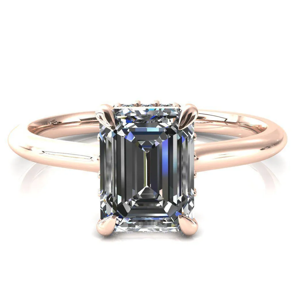 Janey Emerald Moissanite 4 Prongs Claw Floating Halo Inverted Cathedral Ring