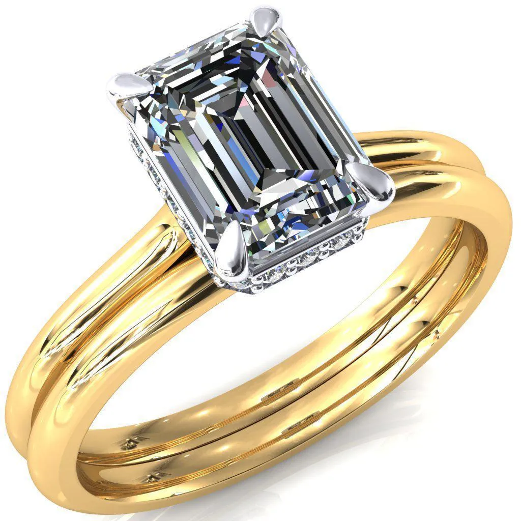 Janey Emerald Moissanite 4 Prongs Claw Floating Halo Inverted Cathedral Ring