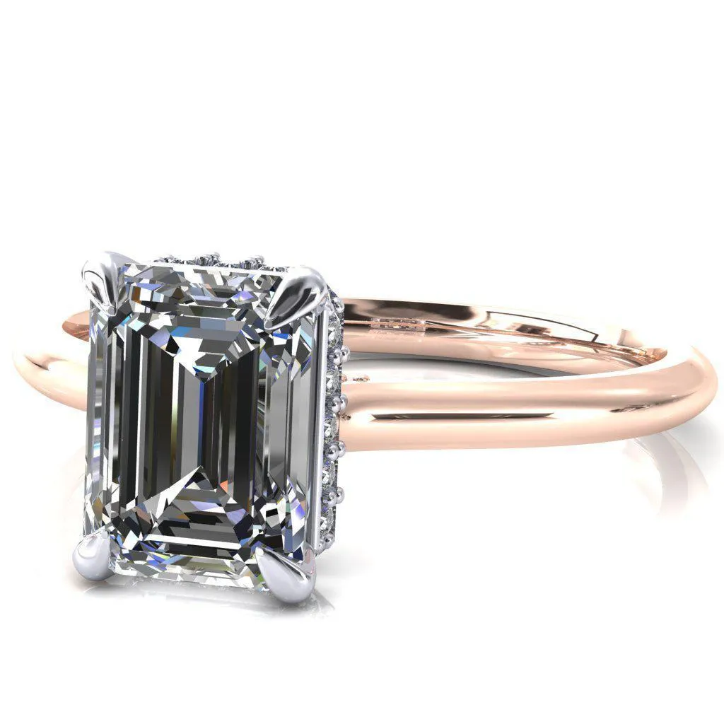 Janey Emerald Moissanite 4 Prongs Claw Floating Halo Inverted Cathedral Ring