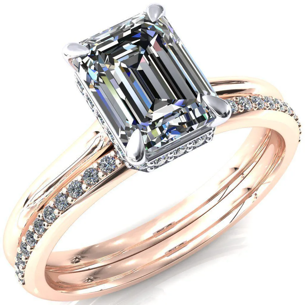 Janey Emerald Moissanite 4 Prongs Claw Floating Halo Inverted Cathedral Ring