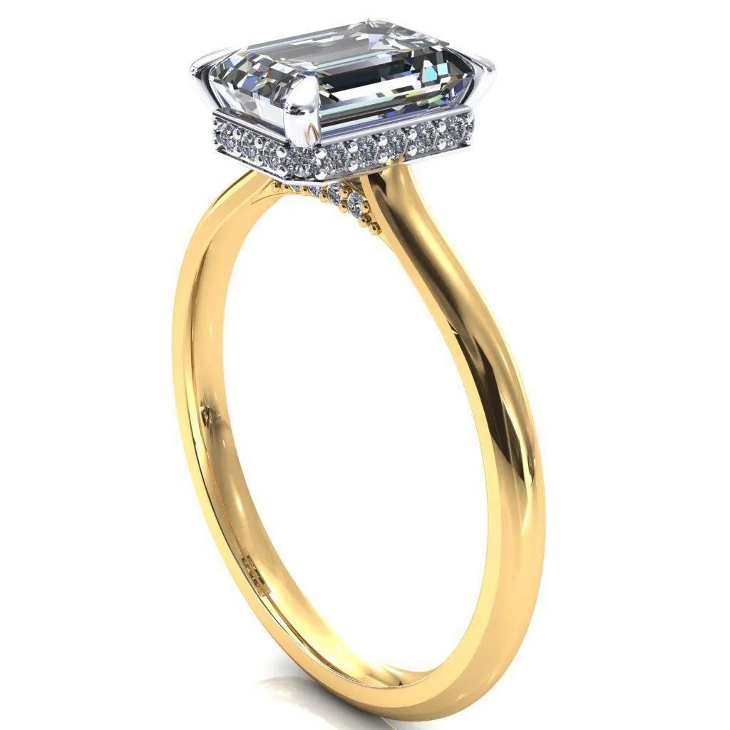 Janey Emerald Moissanite 4 Prongs Claw Floating Halo Inverted Cathedral Ring
