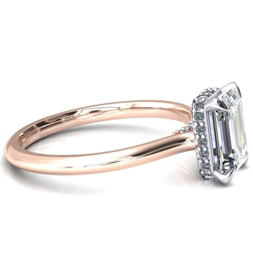 Janey Emerald Moissanite 4 Prongs Claw Floating Halo Inverted Cathedral Ring