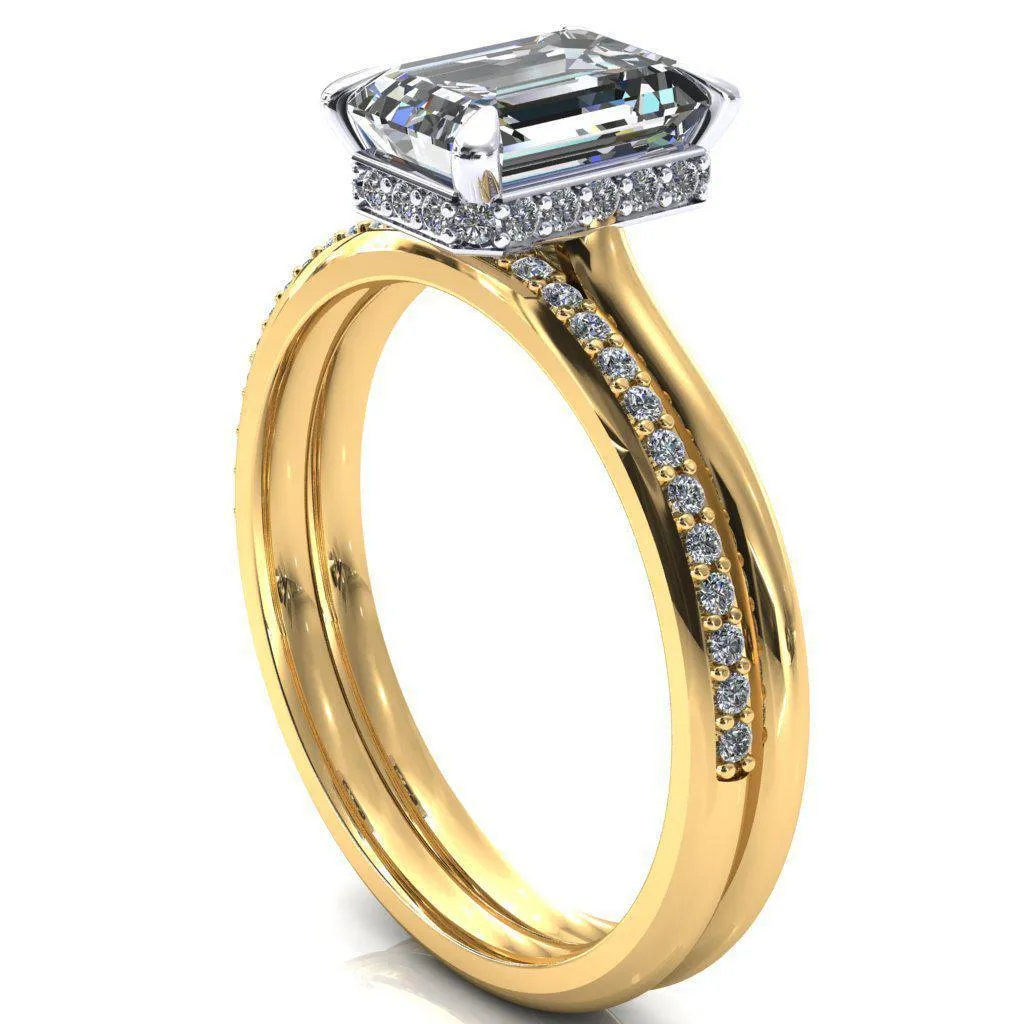 Janey Emerald Moissanite 4 Prongs Claw Floating Halo Inverted Cathedral Ring