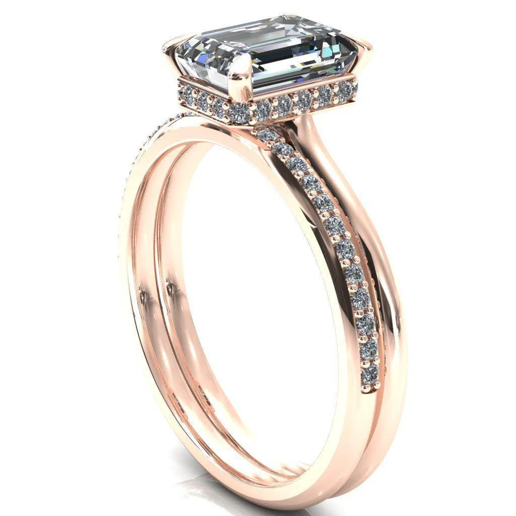 Janey Emerald Moissanite 4 Prongs Claw Floating Halo Inverted Cathedral Ring