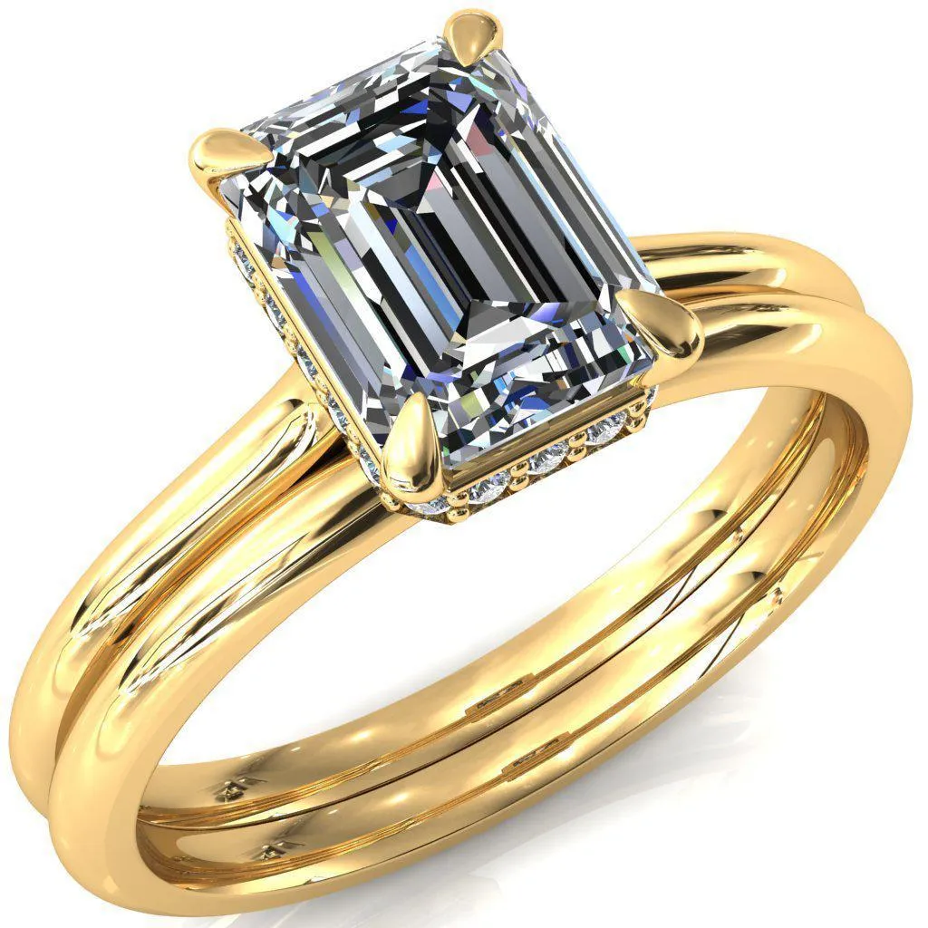 Janey Emerald Moissanite 4 Prongs Claw Floating Halo Inverted Cathedral Ring