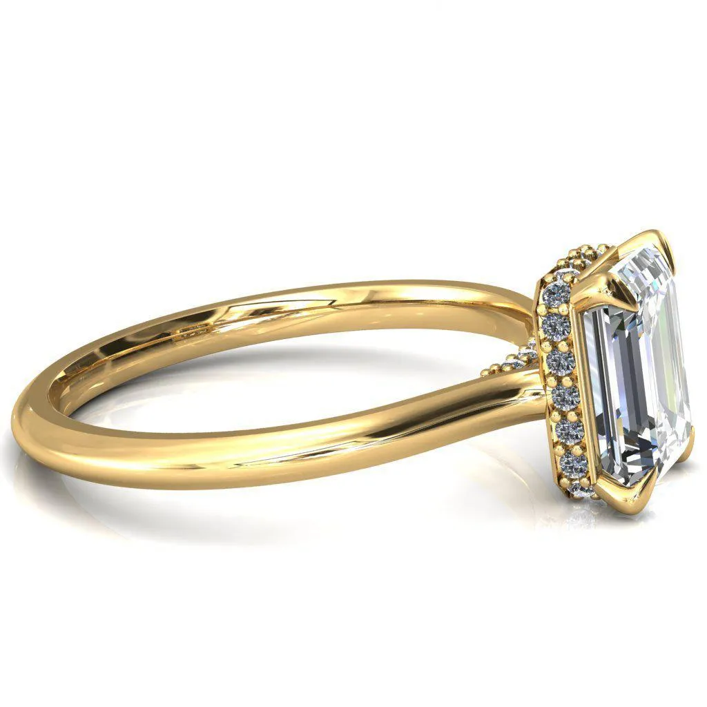 Janey Emerald Moissanite 4 Prongs Claw Floating Halo Inverted Cathedral Ring
