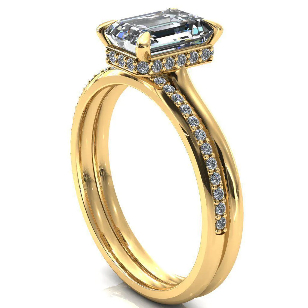 Janey Emerald Moissanite 4 Prongs Claw Floating Halo Inverted Cathedral Ring
