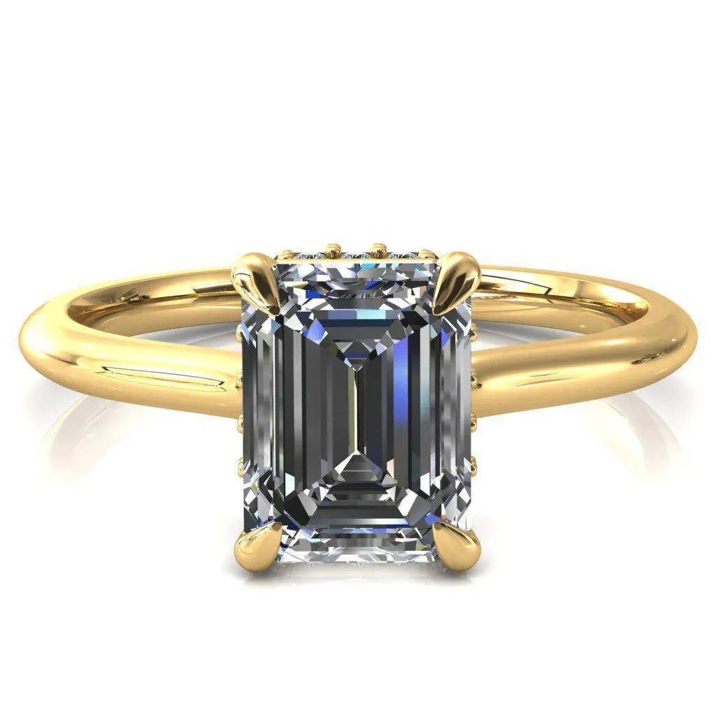 Janey Emerald Moissanite 4 Prongs Claw Floating Halo Inverted Cathedral Ring