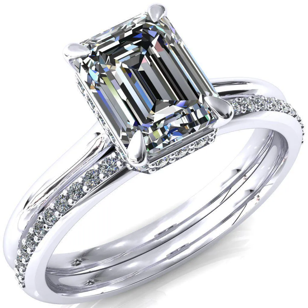 Janey Emerald Moissanite 4 Prongs Claw Floating Halo Inverted Cathedral Ring