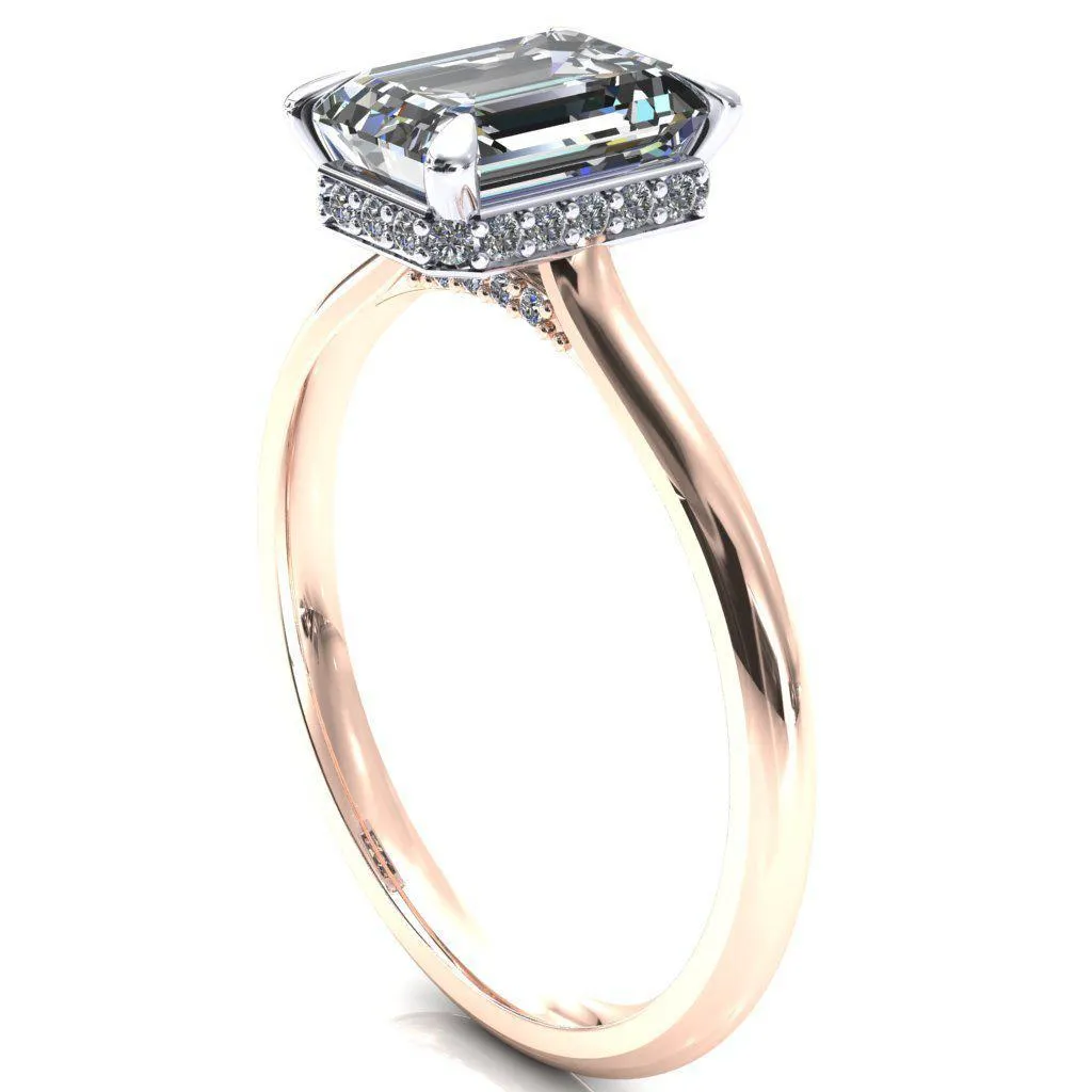 Janey Emerald Moissanite 4 Prongs Claw Floating Halo Inverted Cathedral Ring