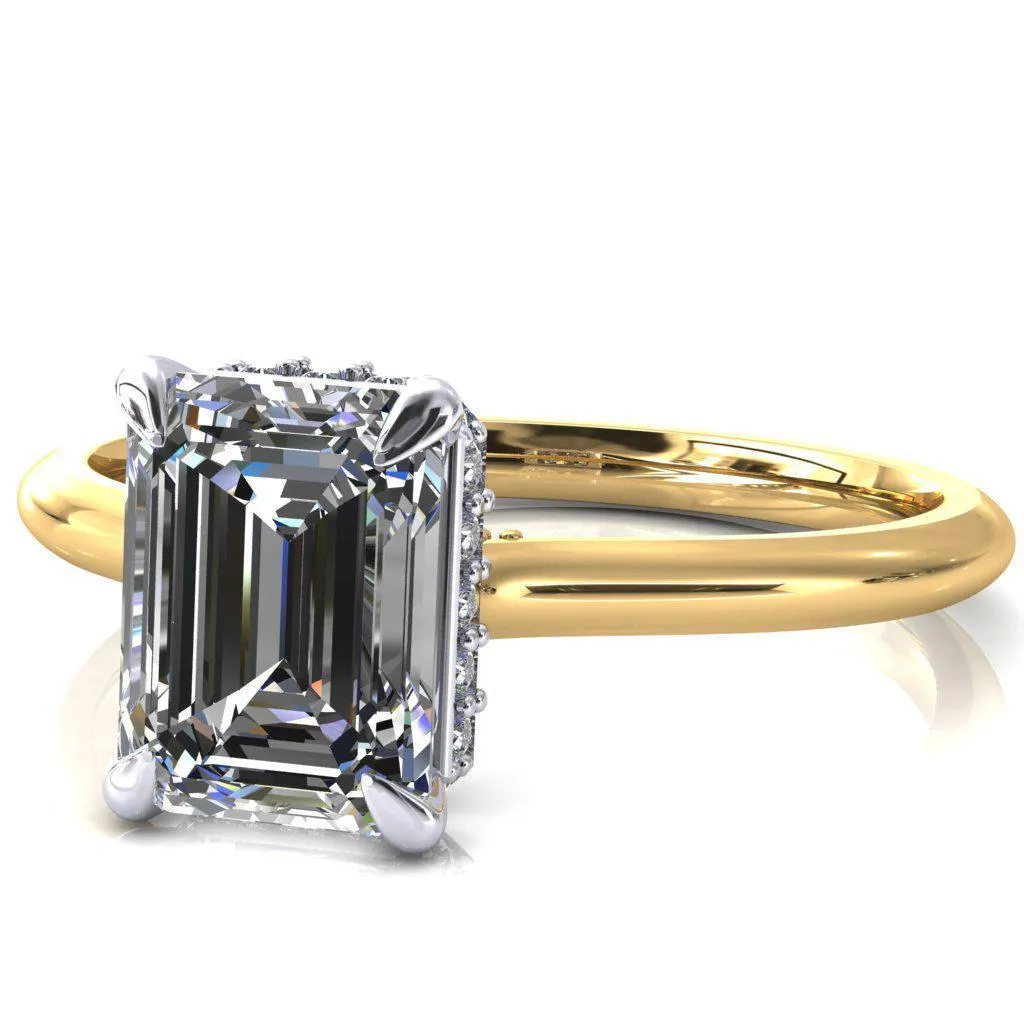 Janey Emerald Moissanite 4 Prongs Claw Floating Halo Inverted Cathedral Ring