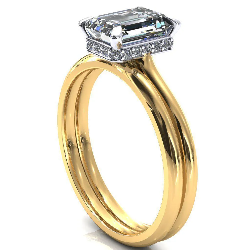 Janey Emerald Moissanite 4 Prongs Claw Floating Halo Inverted Cathedral Ring