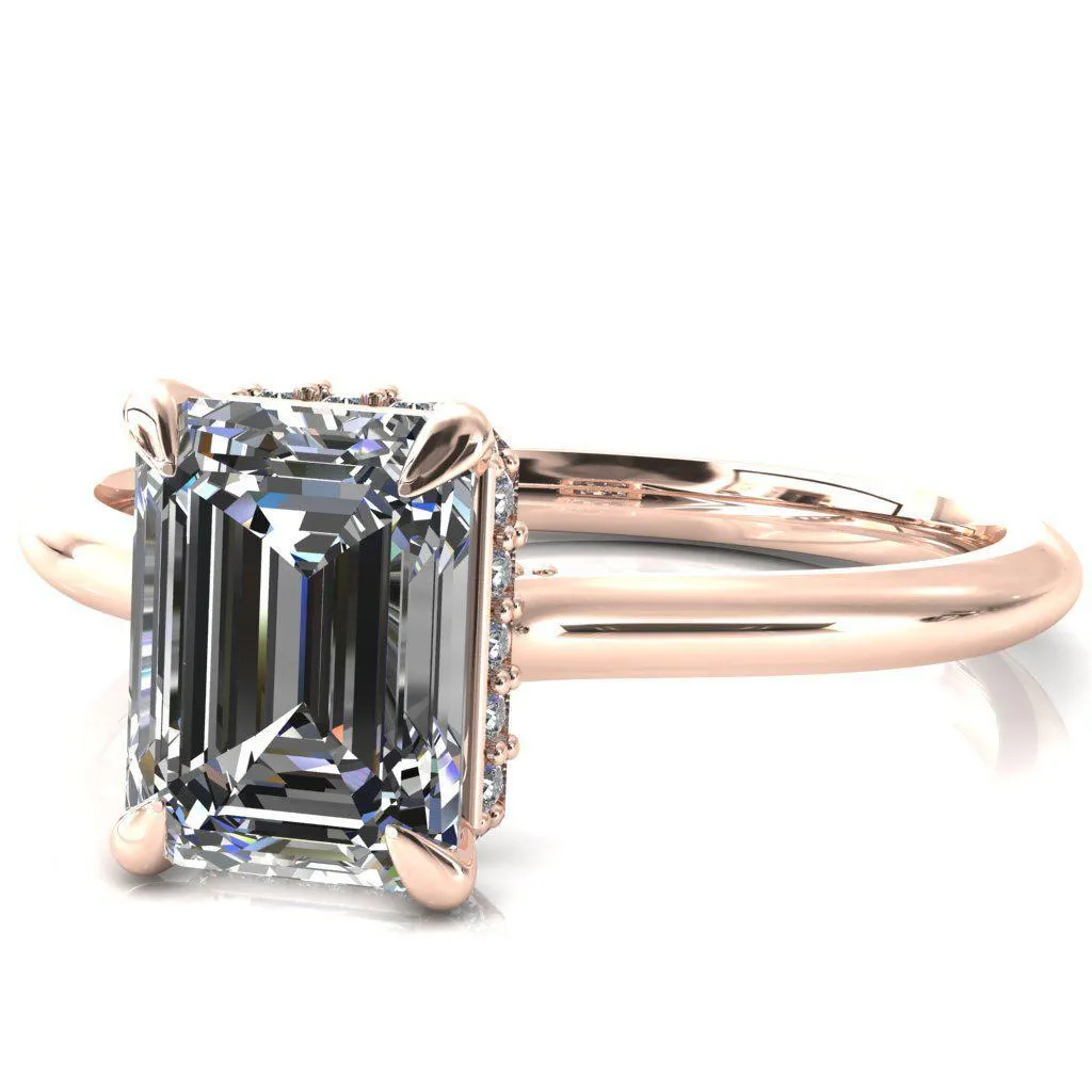 Janey Emerald Moissanite 4 Prongs Claw Floating Halo Inverted Cathedral Ring