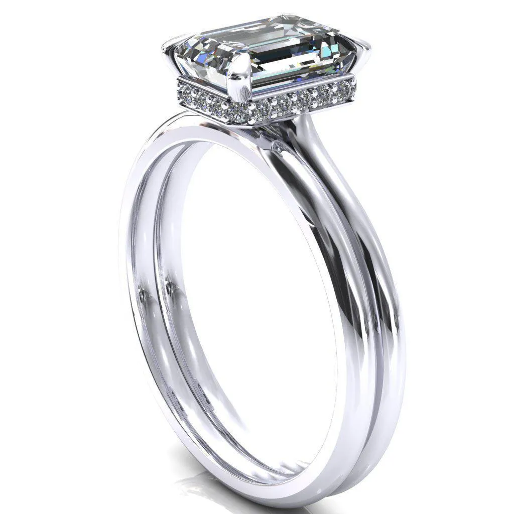 Janey Emerald Moissanite 4 Prongs Claw Floating Halo Inverted Cathedral Ring