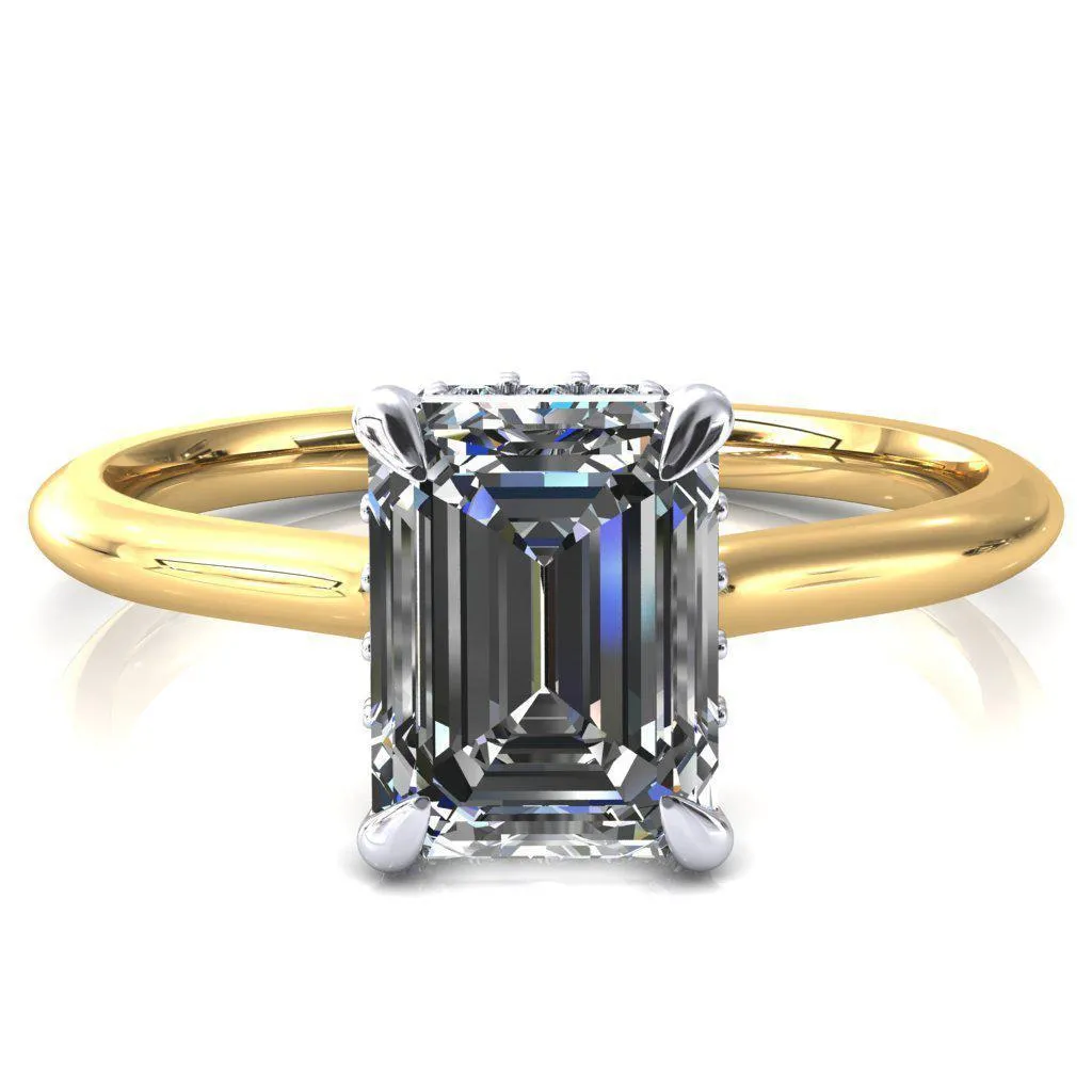 Janey Emerald Moissanite 4 Prongs Claw Floating Halo Inverted Cathedral Ring