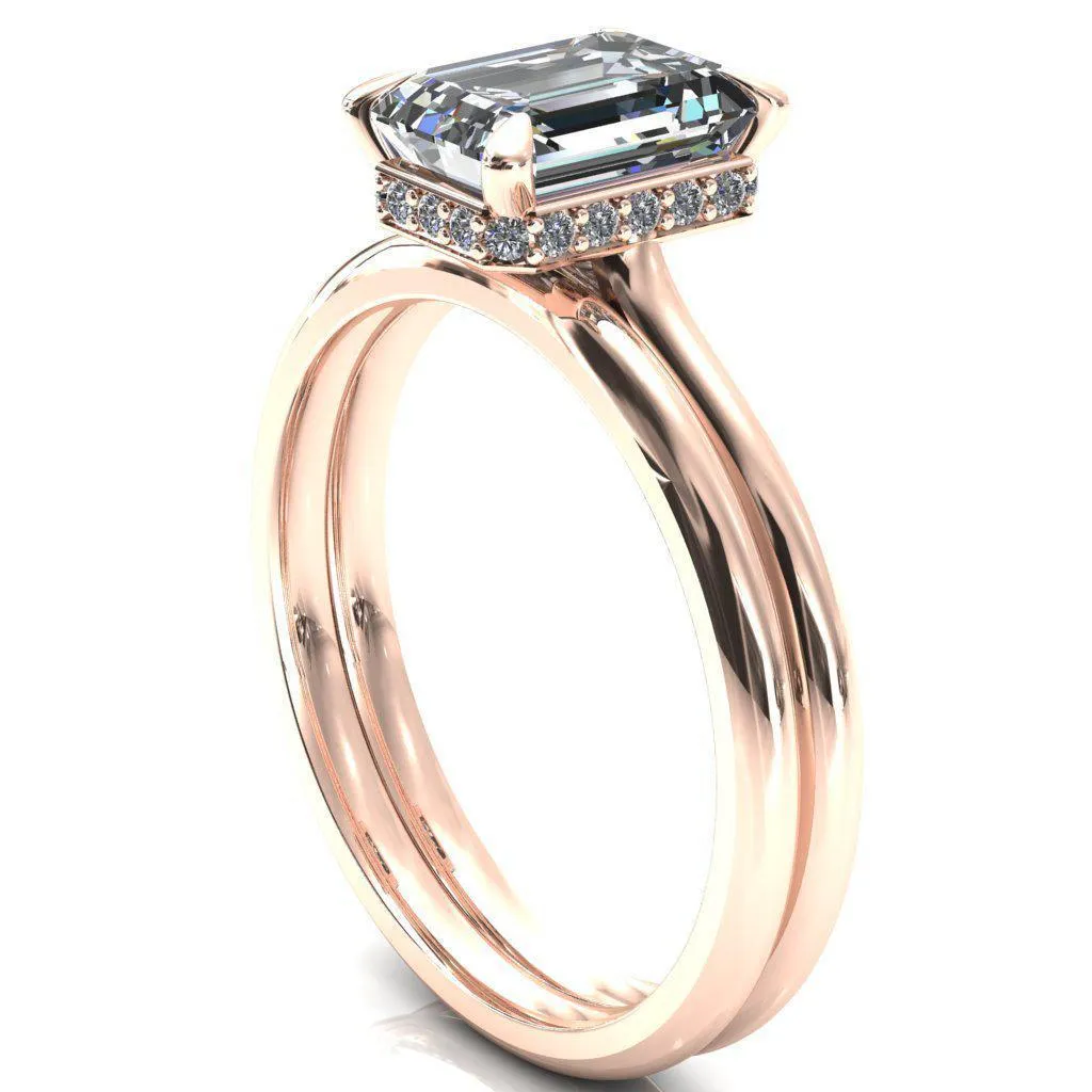 Janey Emerald Moissanite 4 Prongs Claw Floating Halo Inverted Cathedral Ring