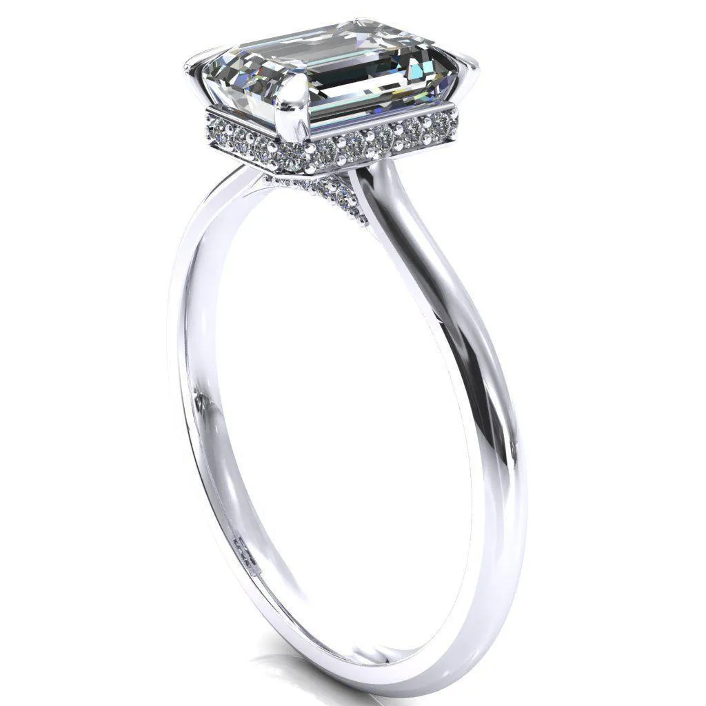 Janey Emerald Moissanite 4 Prongs Claw Floating Halo Inverted Cathedral Ring
