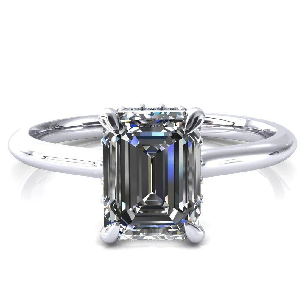 Janey Emerald Moissanite 4 Prongs Claw Floating Halo Inverted Cathedral Ring