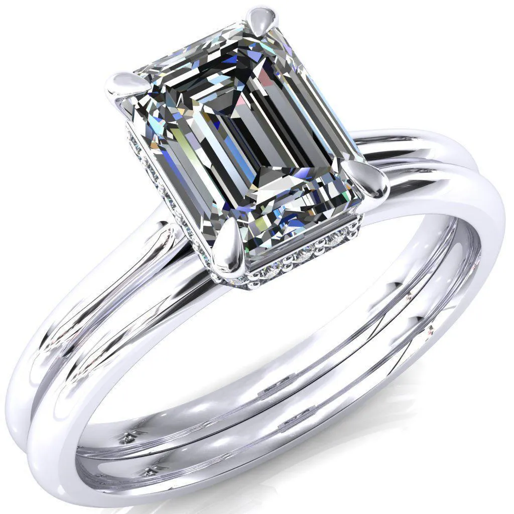 Janey Emerald Moissanite 4 Prongs Claw Floating Halo Inverted Cathedral Ring