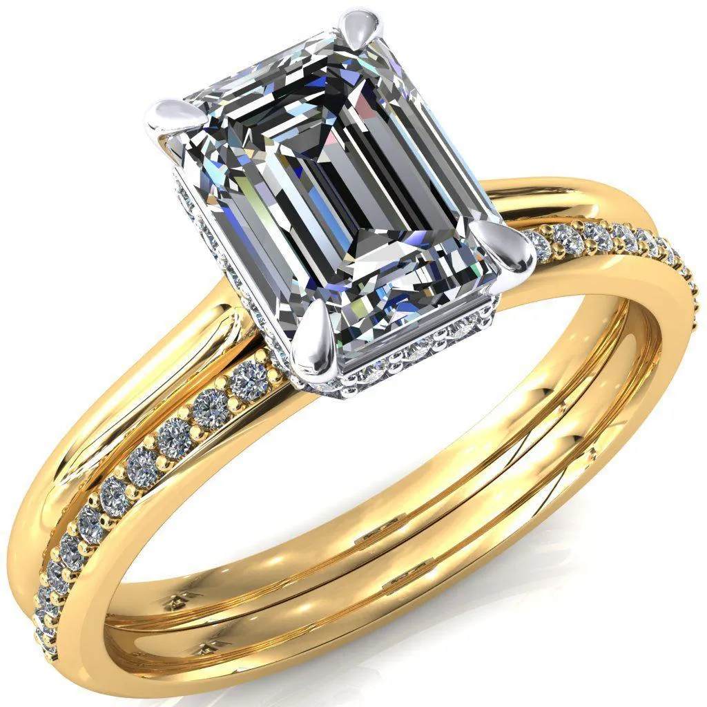 Janey Emerald Moissanite 4 Prongs Claw Floating Halo Inverted Cathedral Ring