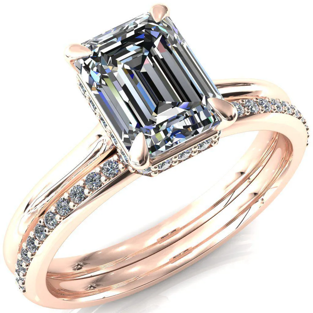 Janey Emerald Moissanite 4 Prongs Claw Floating Halo Inverted Cathedral Ring