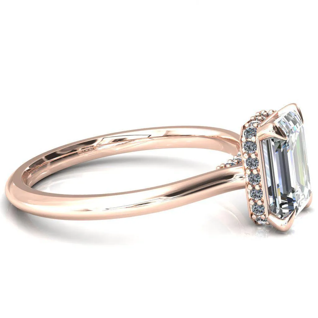 Janey Emerald Moissanite 4 Prongs Claw Floating Halo Inverted Cathedral Ring