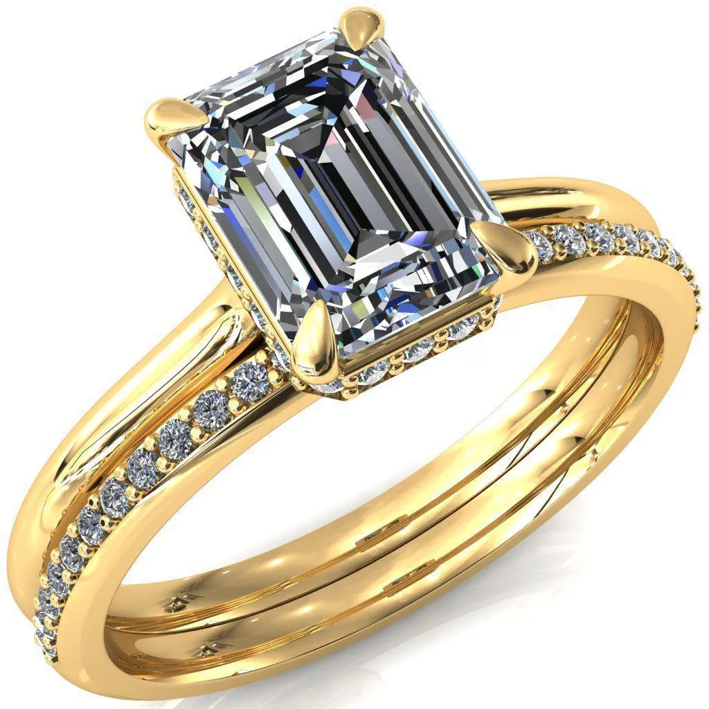 Janey Emerald Moissanite 4 Prongs Claw Floating Halo Inverted Cathedral Ring