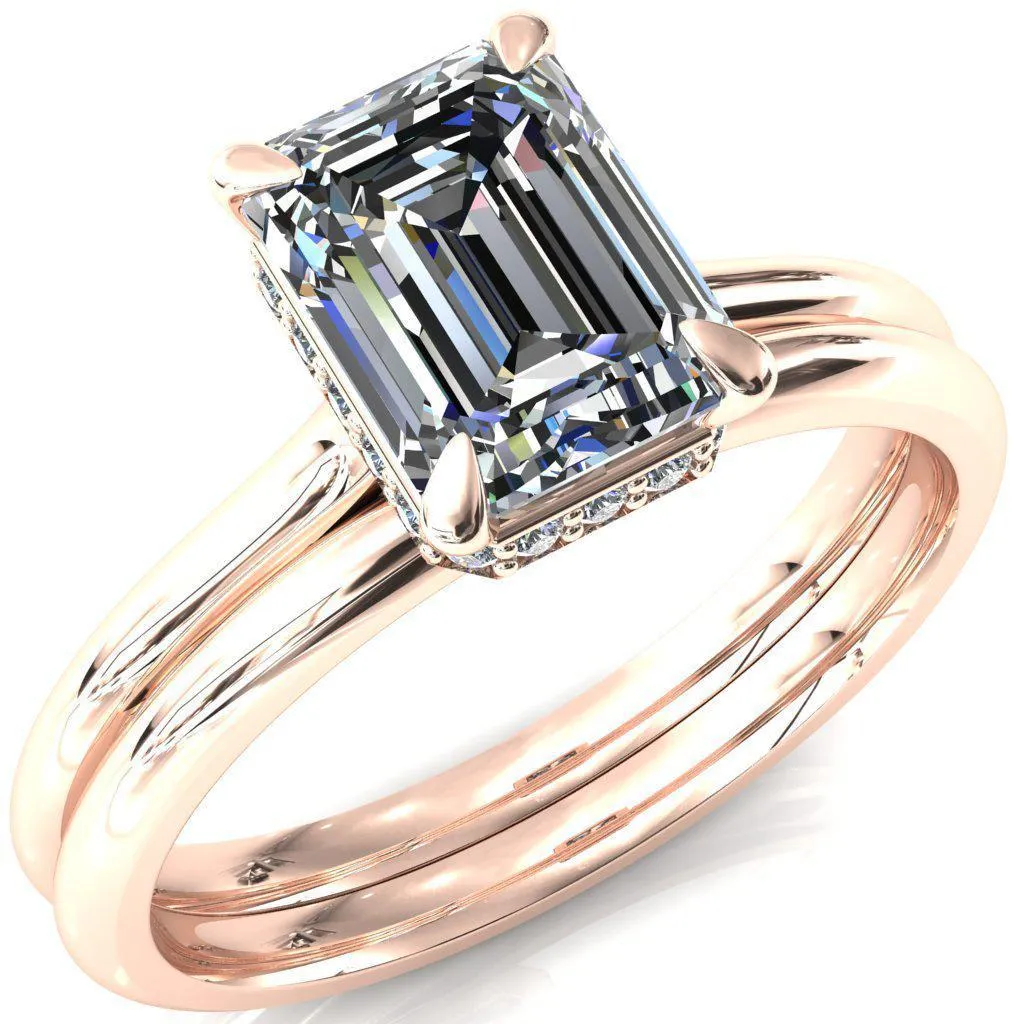 Janey Emerald Moissanite 4 Prongs Claw Floating Halo Inverted Cathedral Ring