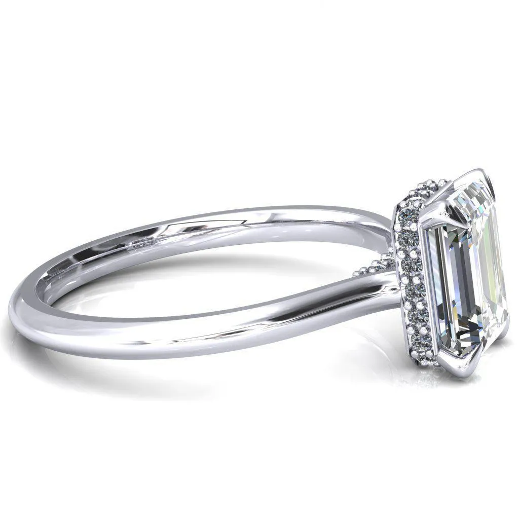 Janey Emerald Moissanite 4 Prongs Claw Floating Halo Inverted Cathedral Ring