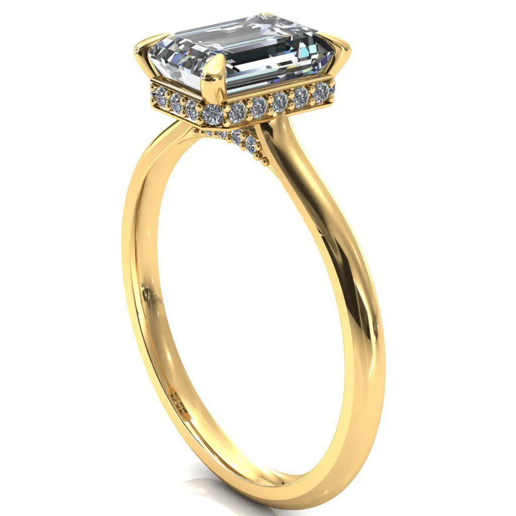 Janey Emerald Moissanite 4 Prongs Claw Floating Halo Inverted Cathedral Ring