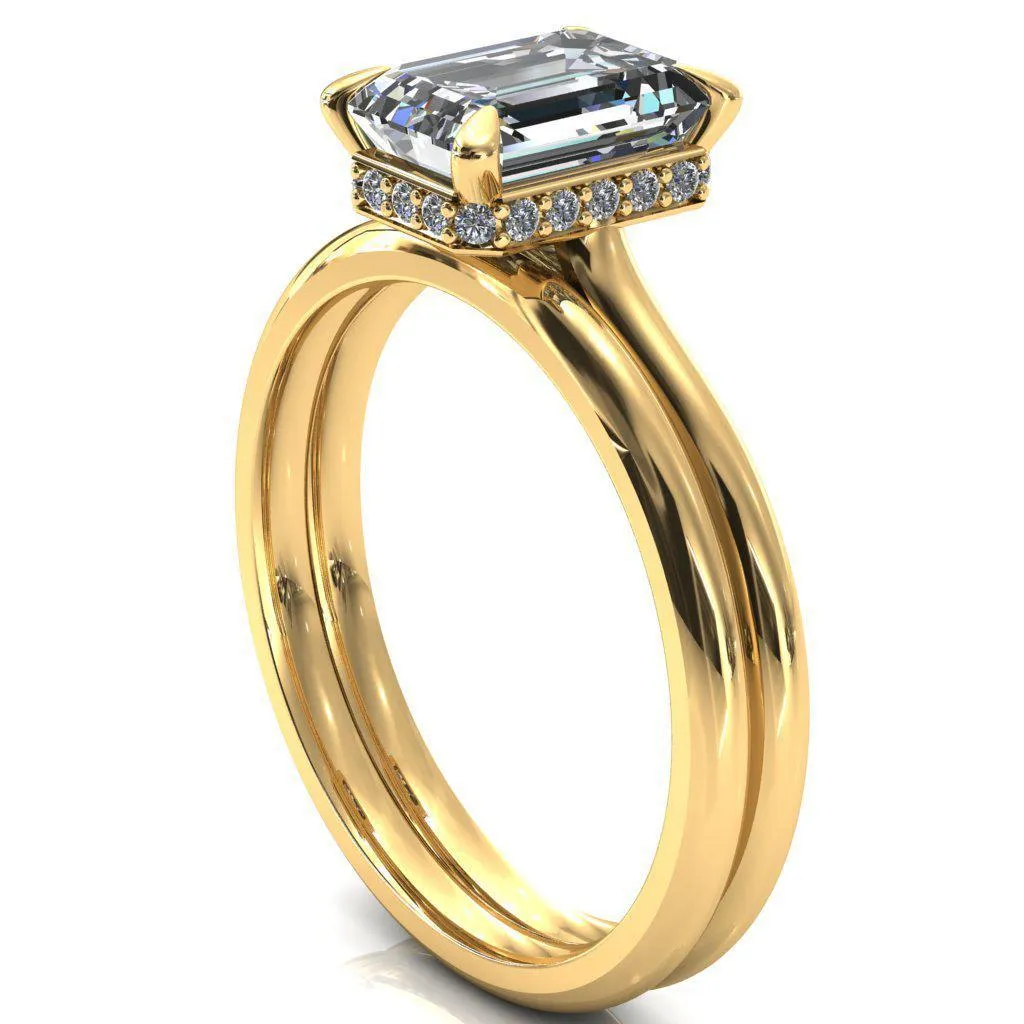 Janey Emerald Moissanite 4 Prongs Claw Floating Halo Inverted Cathedral Ring
