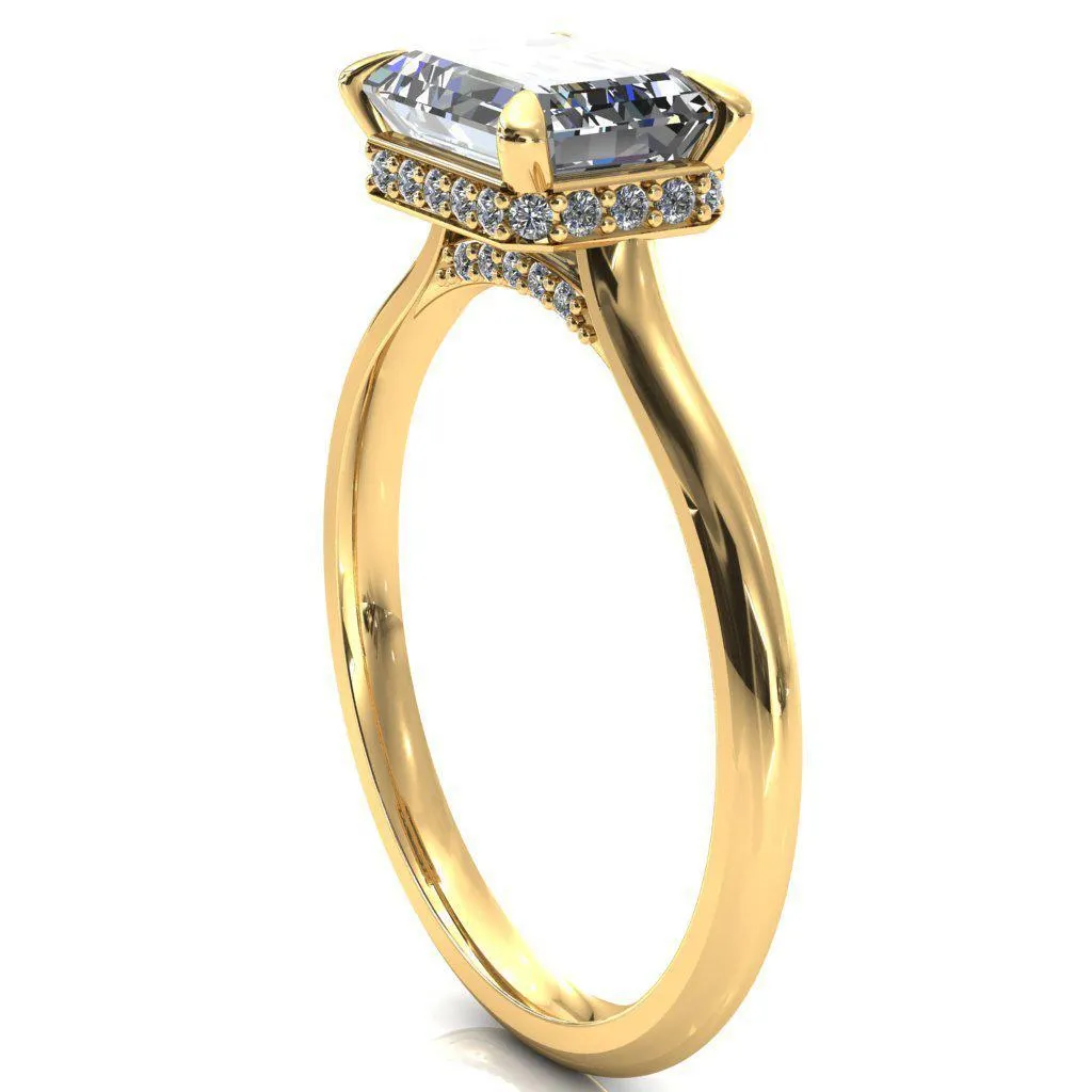 Janey Emerald Moissanite East-West 4 Prongs Claw Floating Halo Inverted Cathedral Ring