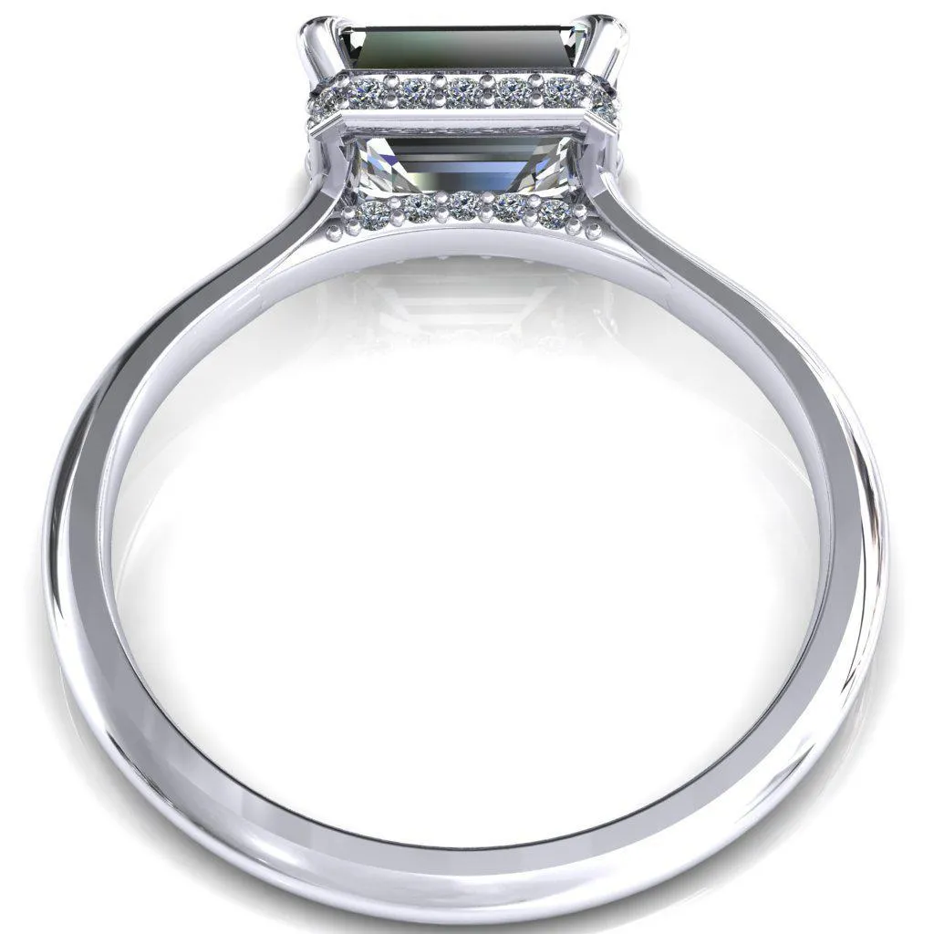 Janey Emerald Moissanite East-West 4 Prongs Claw Floating Halo Inverted Cathedral Ring
