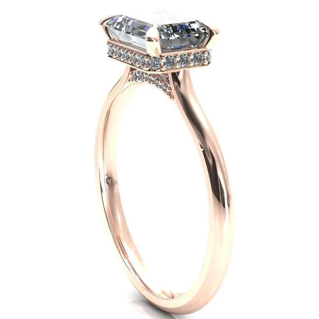 Janey Emerald Moissanite East-West 4 Prongs Claw Floating Halo Inverted Cathedral Ring