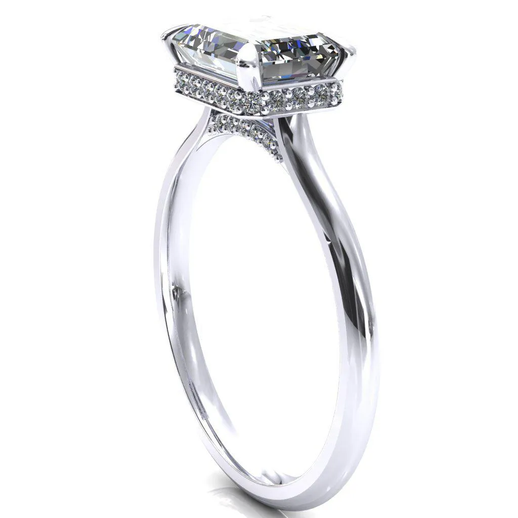 Janey Emerald Moissanite East-West 4 Prongs Claw Floating Halo Inverted Cathedral Ring