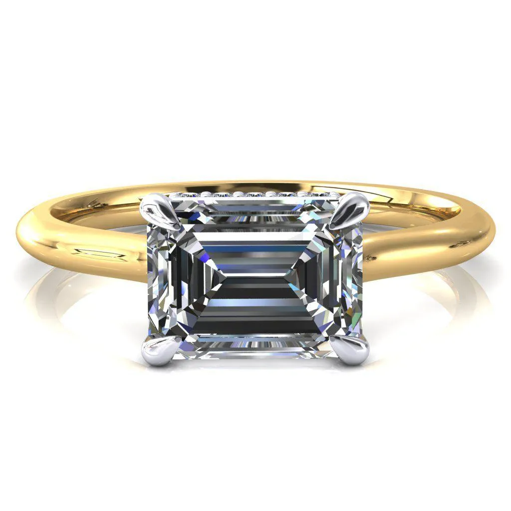 Janey Emerald Moissanite East-West 4 Prongs Claw Floating Halo Inverted Cathedral Ring