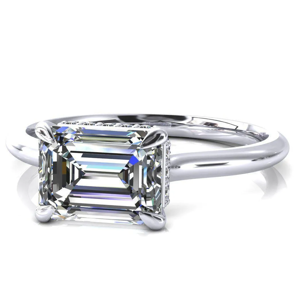 Janey Emerald Moissanite East-West 4 Prongs Claw Floating Halo Inverted Cathedral Ring