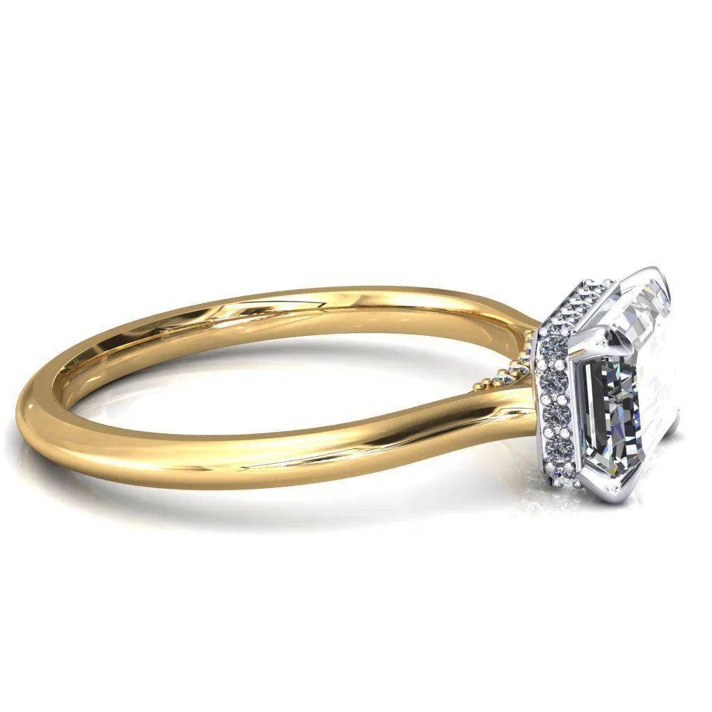 Janey Emerald Moissanite East-West 4 Prongs Claw Floating Halo Inverted Cathedral Ring