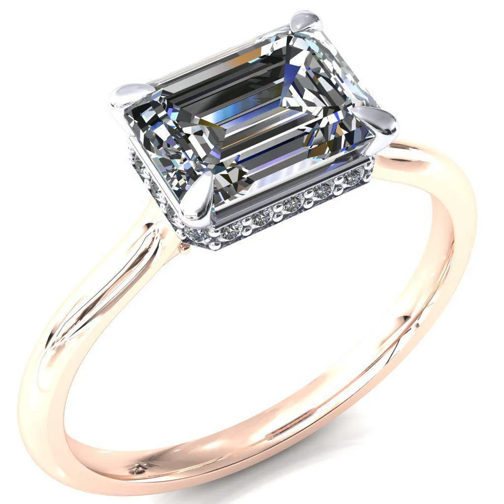 Janey Emerald Moissanite East-West 4 Prongs Claw Floating Halo Inverted Cathedral Ring