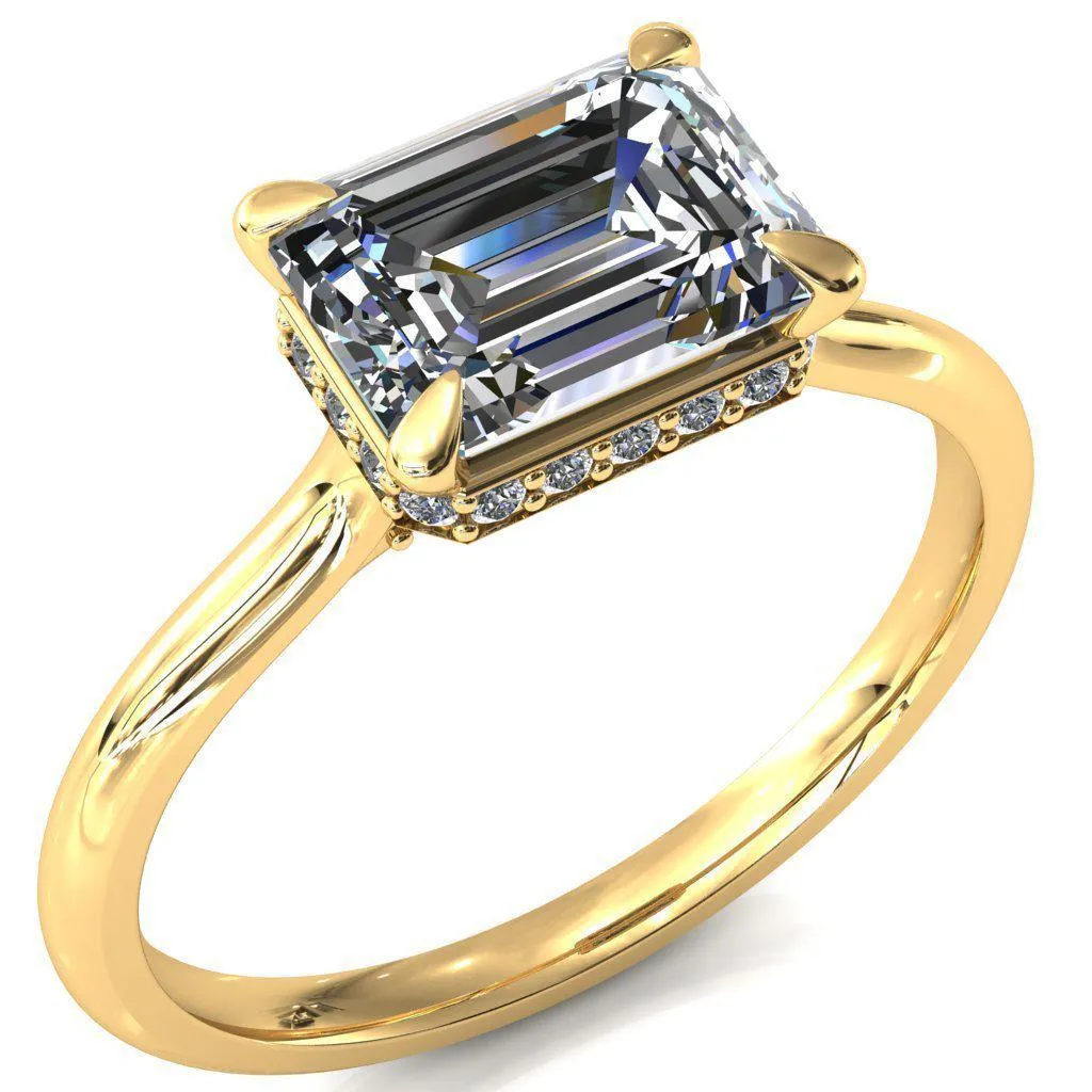 Janey Emerald Moissanite East-West 4 Prongs Claw Floating Halo Inverted Cathedral Ring