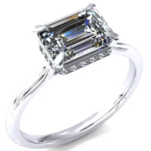 Janey Emerald Moissanite East-West 4 Prongs Claw Floating Halo Inverted Cathedral Ring