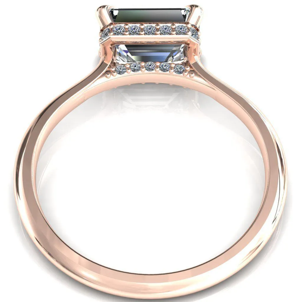 Janey Emerald Moissanite East-West 4 Prongs Claw Floating Halo Inverted Cathedral Ring