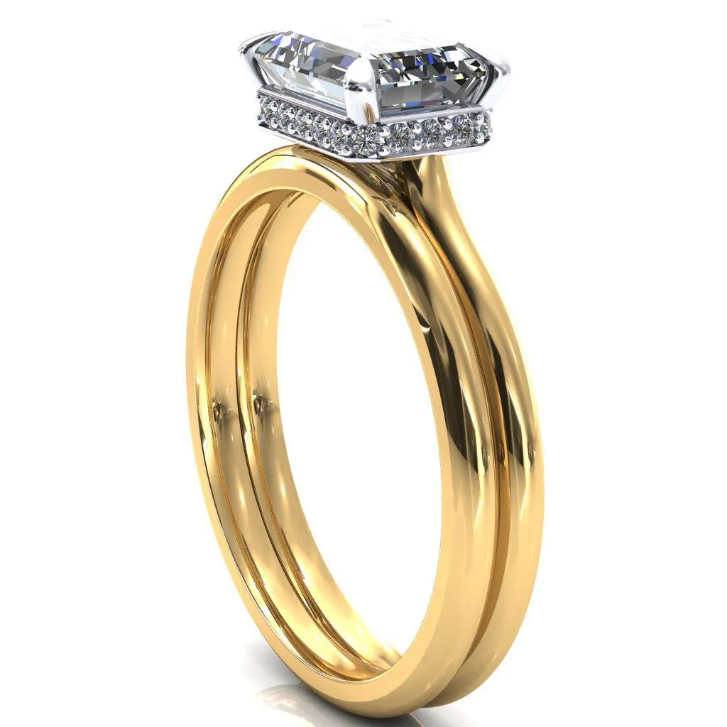 Janey Emerald Moissanite East-West 4 Prongs Claw Floating Halo Inverted Cathedral Ring