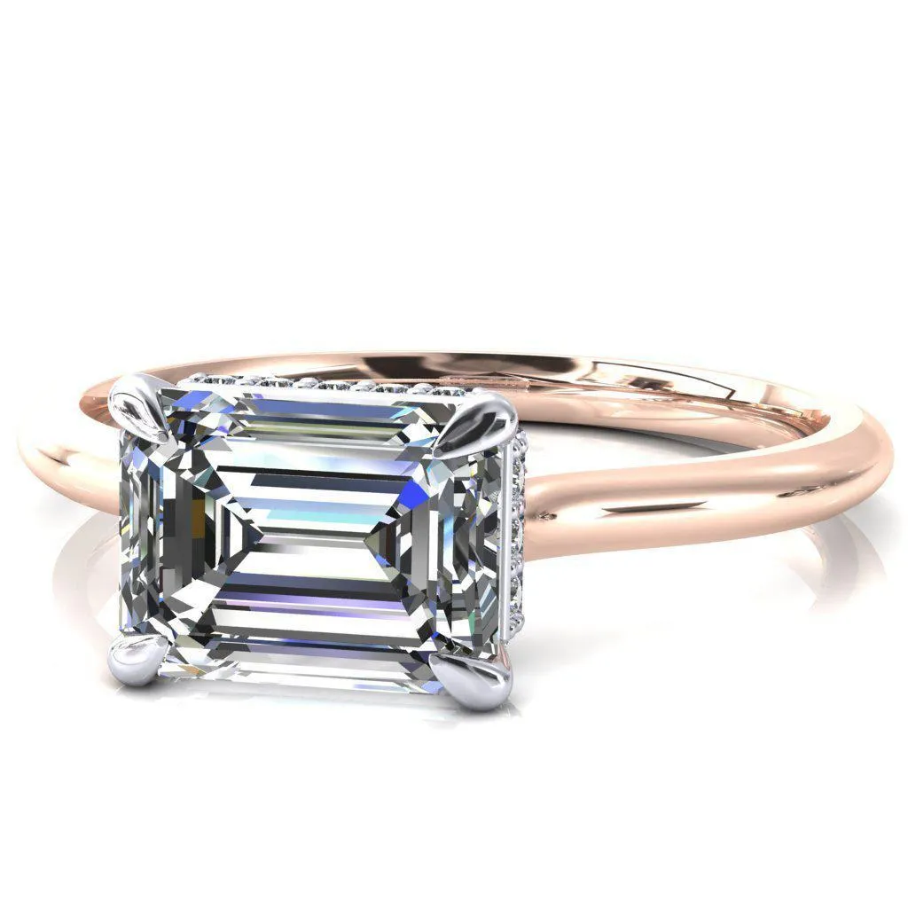 Janey Emerald Moissanite East-West 4 Prongs Claw Floating Halo Inverted Cathedral Ring