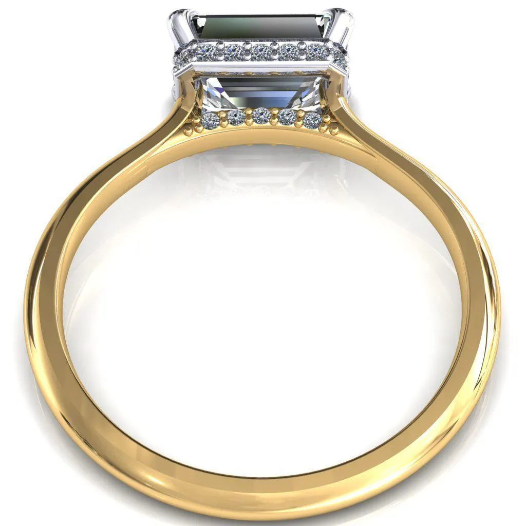 Janey Emerald Moissanite East-West 4 Prongs Claw Floating Halo Inverted Cathedral Ring
