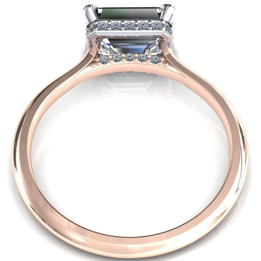Janey Emerald Moissanite East-West 4 Prongs Claw Floating Halo Inverted Cathedral Ring