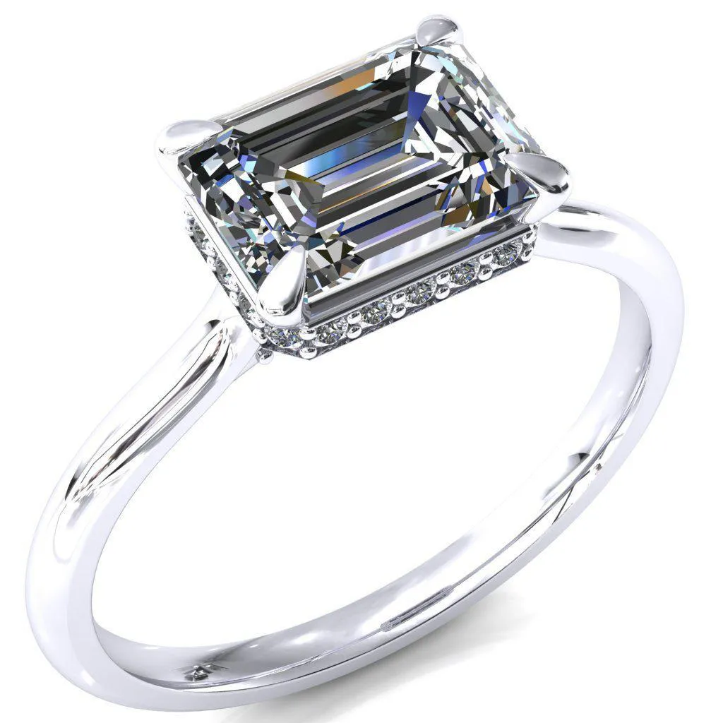 Janey Emerald Moissanite East-West 4 Prongs Claw Floating Halo Inverted Cathedral Ring