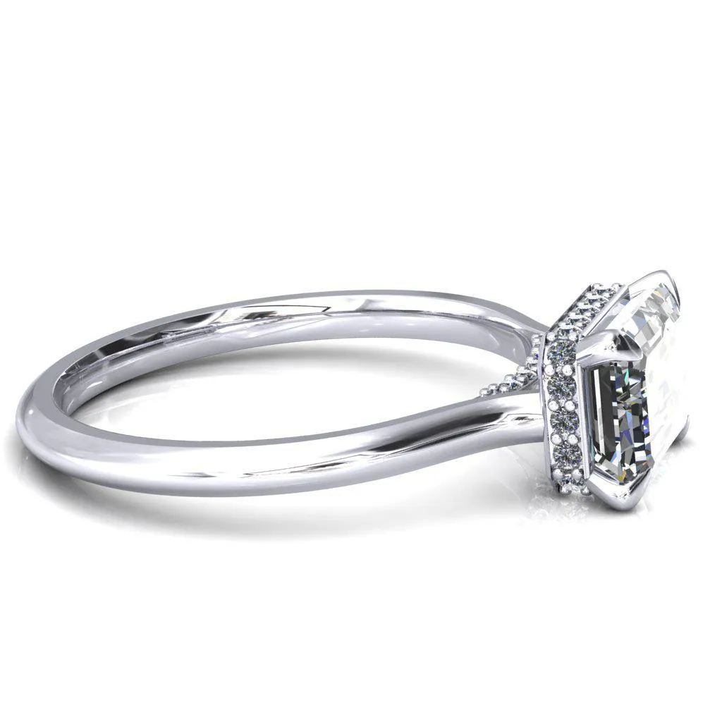 Janey Emerald Moissanite East-West 4 Prongs Claw Floating Halo Inverted Cathedral Ring