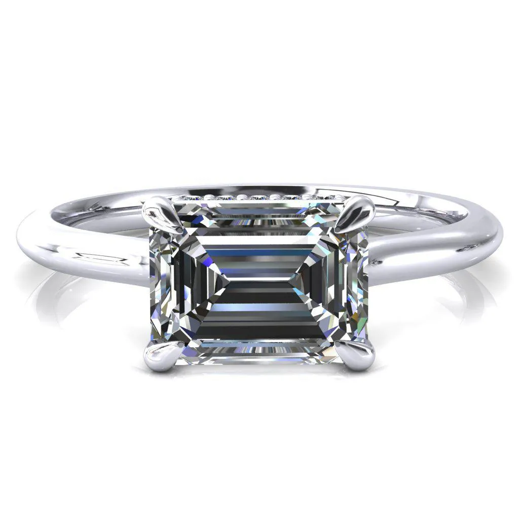 Janey Emerald Moissanite East-West 4 Prongs Claw Floating Halo Inverted Cathedral Ring